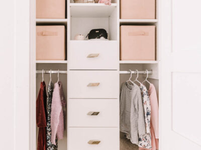 Such a pretty girls closet! PLUS all about Designing kids closets that grow with them