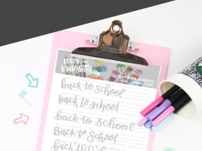 free printable brush lettered practice sheet for back to school