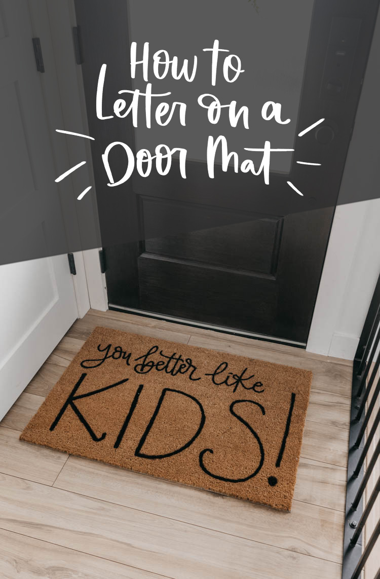 Text overlay DIY Personalized Door Mat- great video tutorial on how to letter on coir mats!