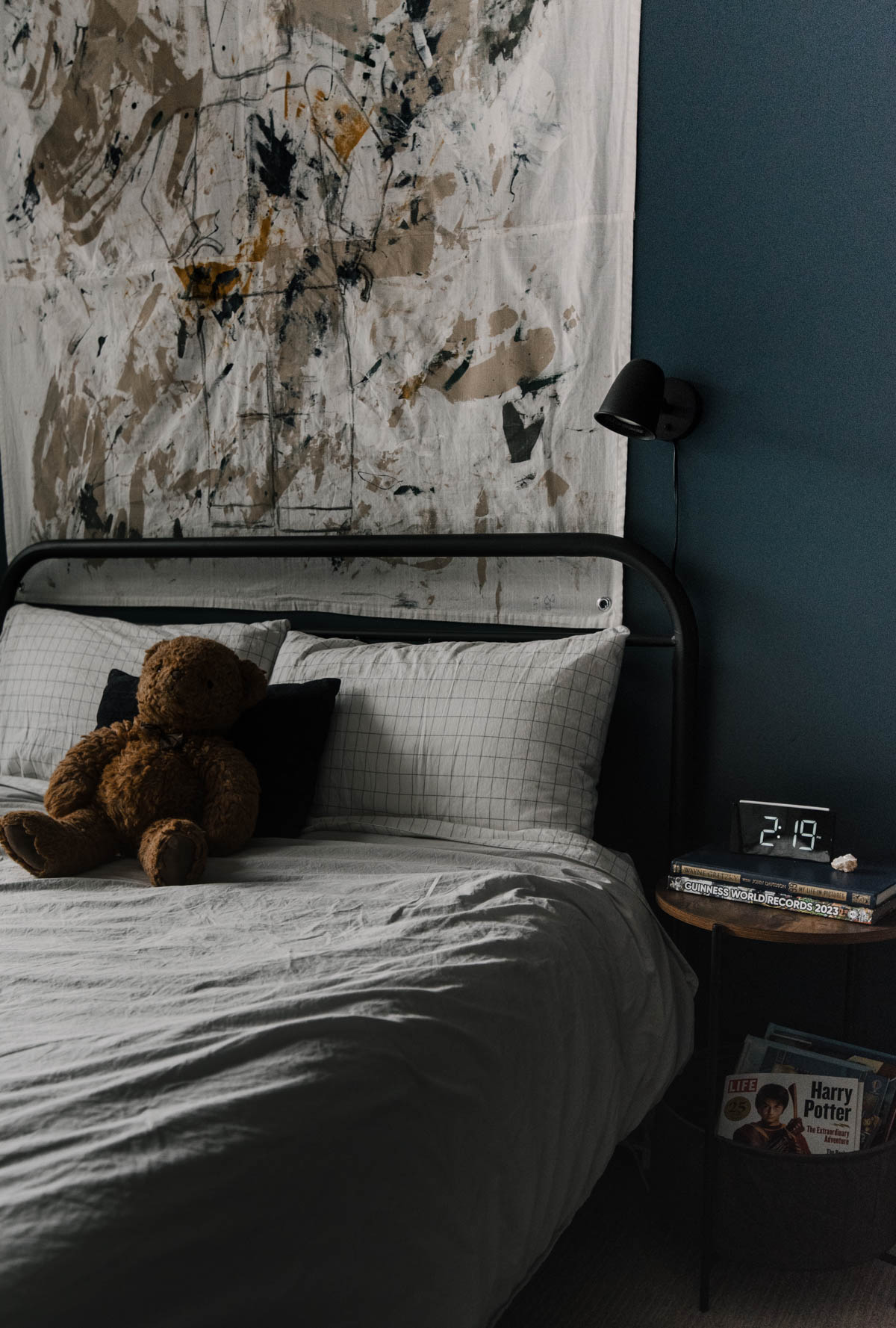 DIY Tween Bedroom Makeover with moody blue walls