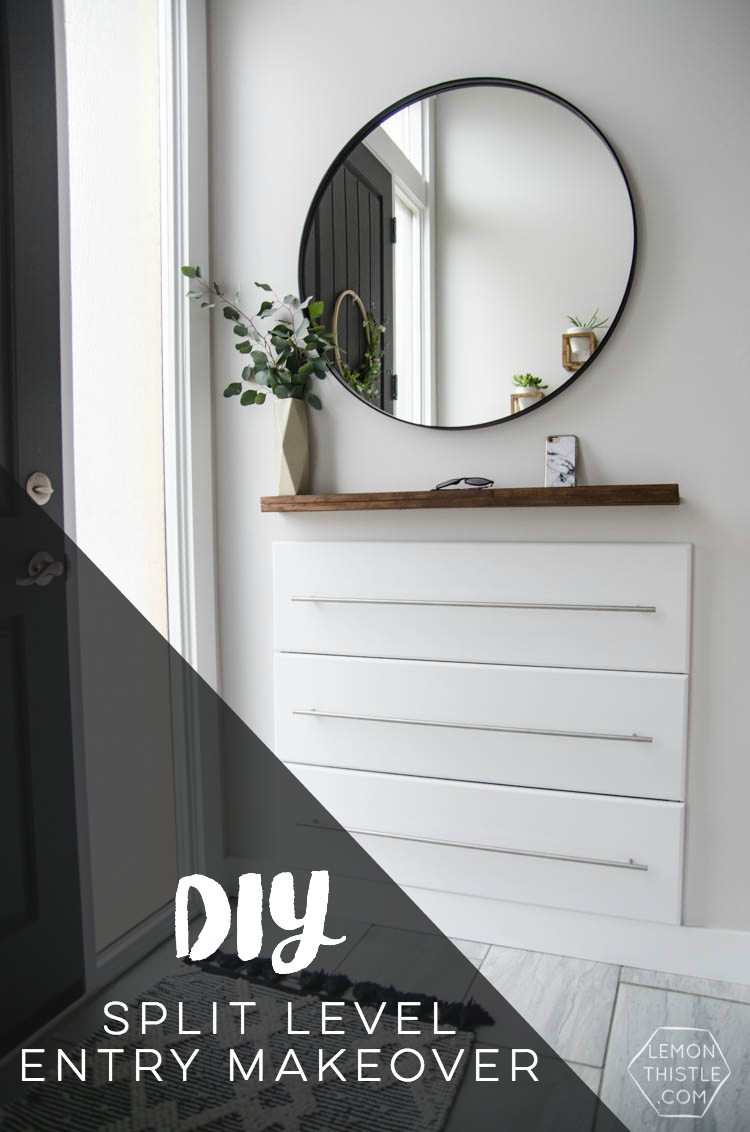 DIY Split Level Entry Makeover- I LOVE this entry. The oversize door, scandi influence and that shoe storage!