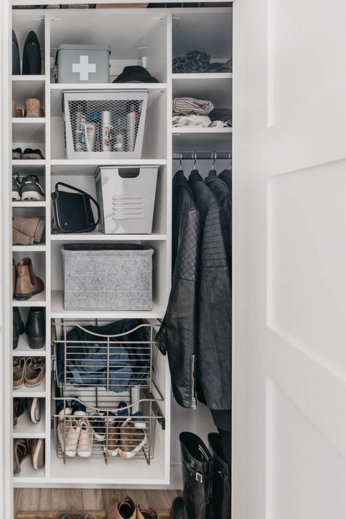 Tips for a functional entry way closet full of family friendly storage