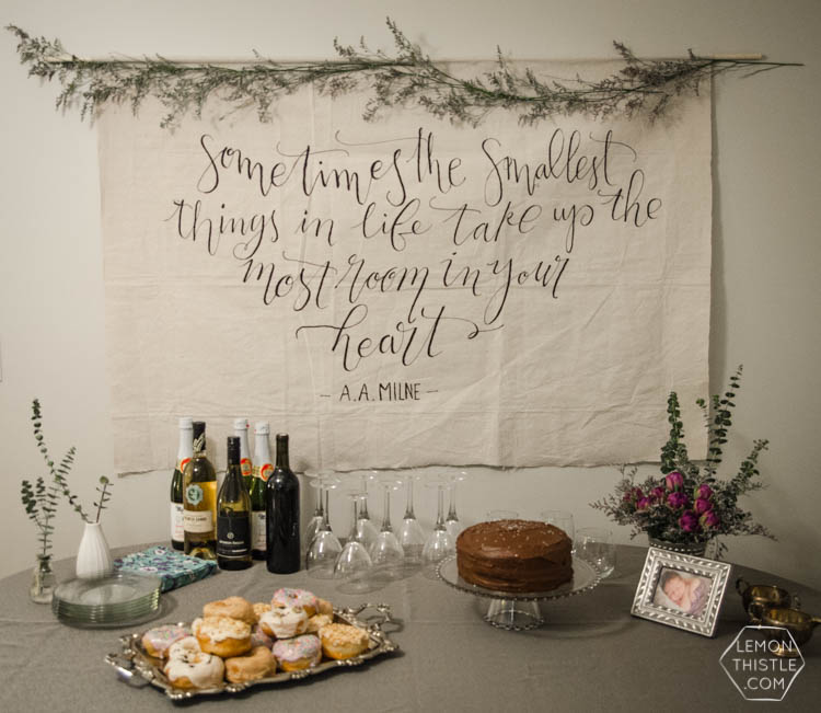 DIY giant wall hanging for simple baby shower decor