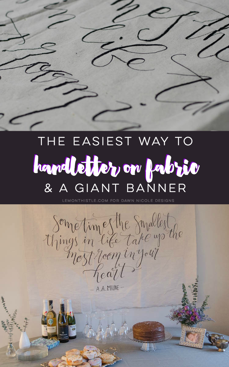 I LOVE this DIY giant canvas backdrop for a party... or a nursery. The hand lettering and floral garland is gorgeous! Plus, such great tips to paint thin lines on fabric.