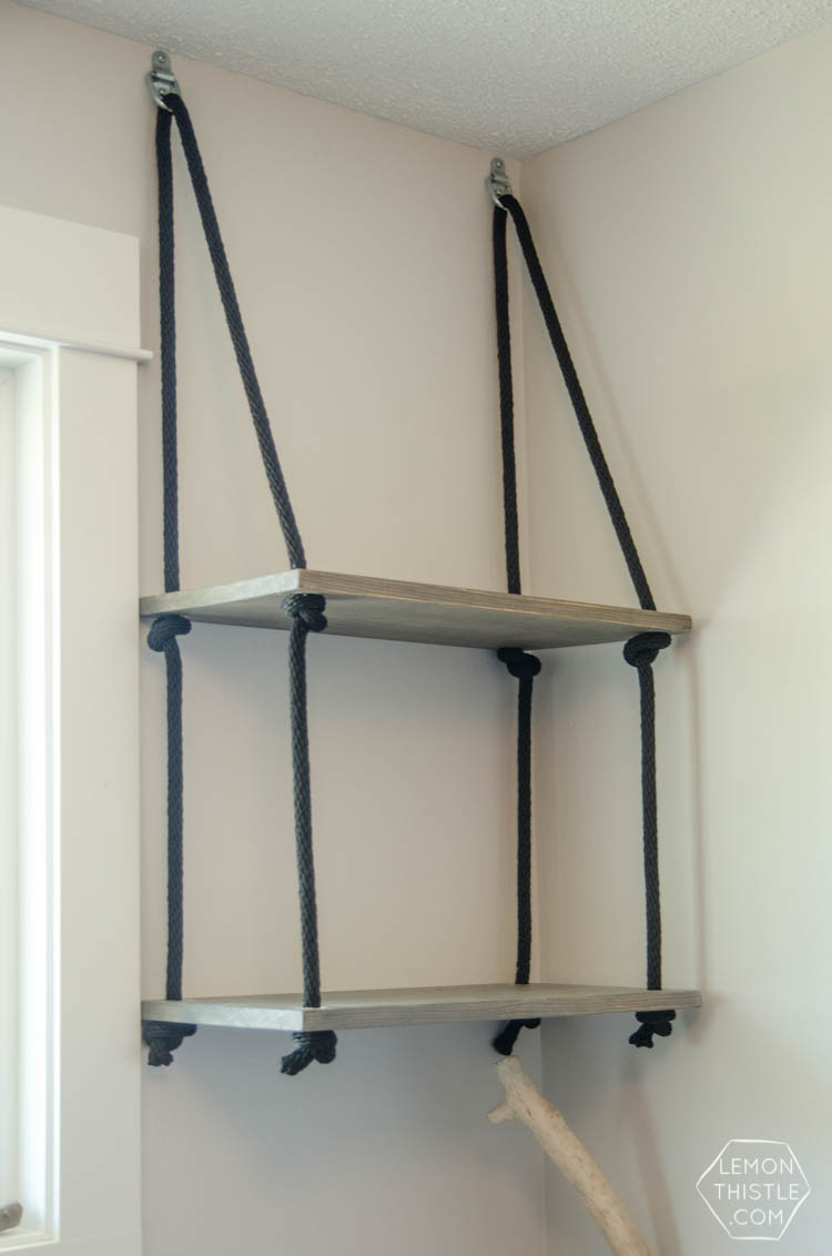 DIY Hanging Rope Shelving- such a fun alternative to a bookshelf!