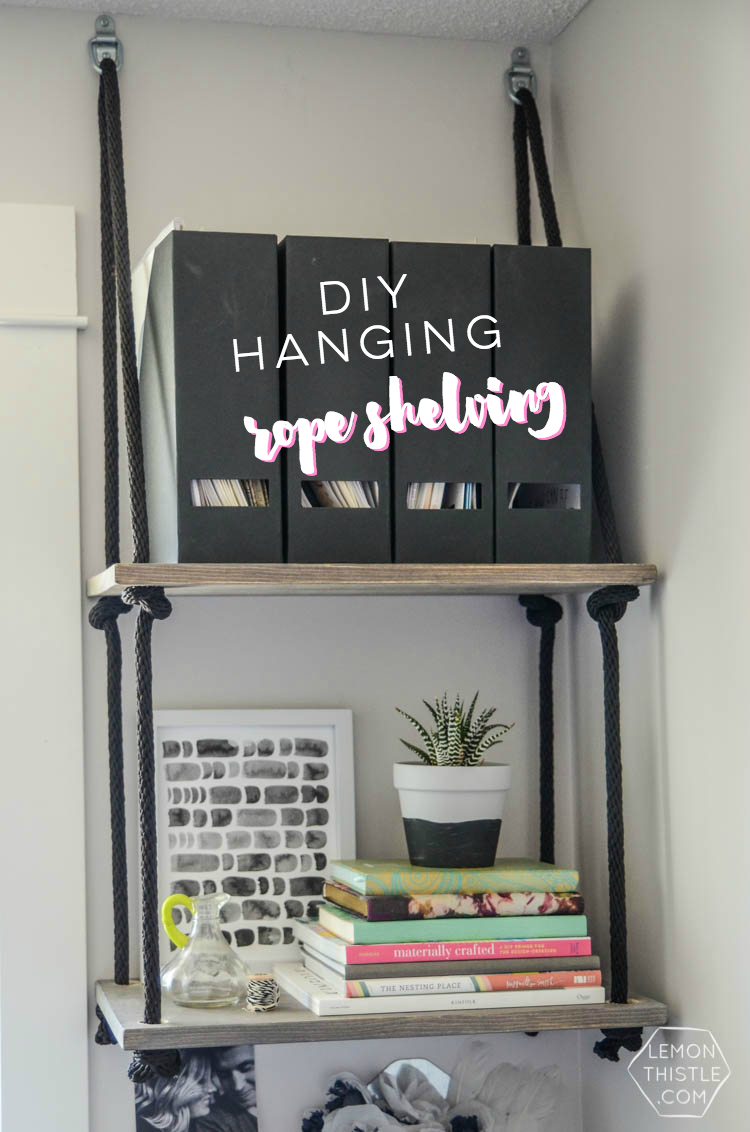 DIY Hanging Rope Shelving- such a fun alternative to a bookshelf!