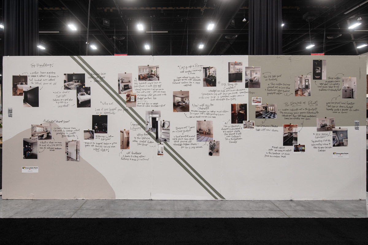 Giant pinboard mural featuring affordable home decor ideas