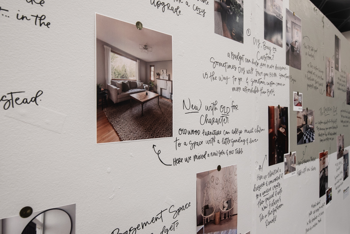 Giant pinboard mural featuring affordable home decor ideas