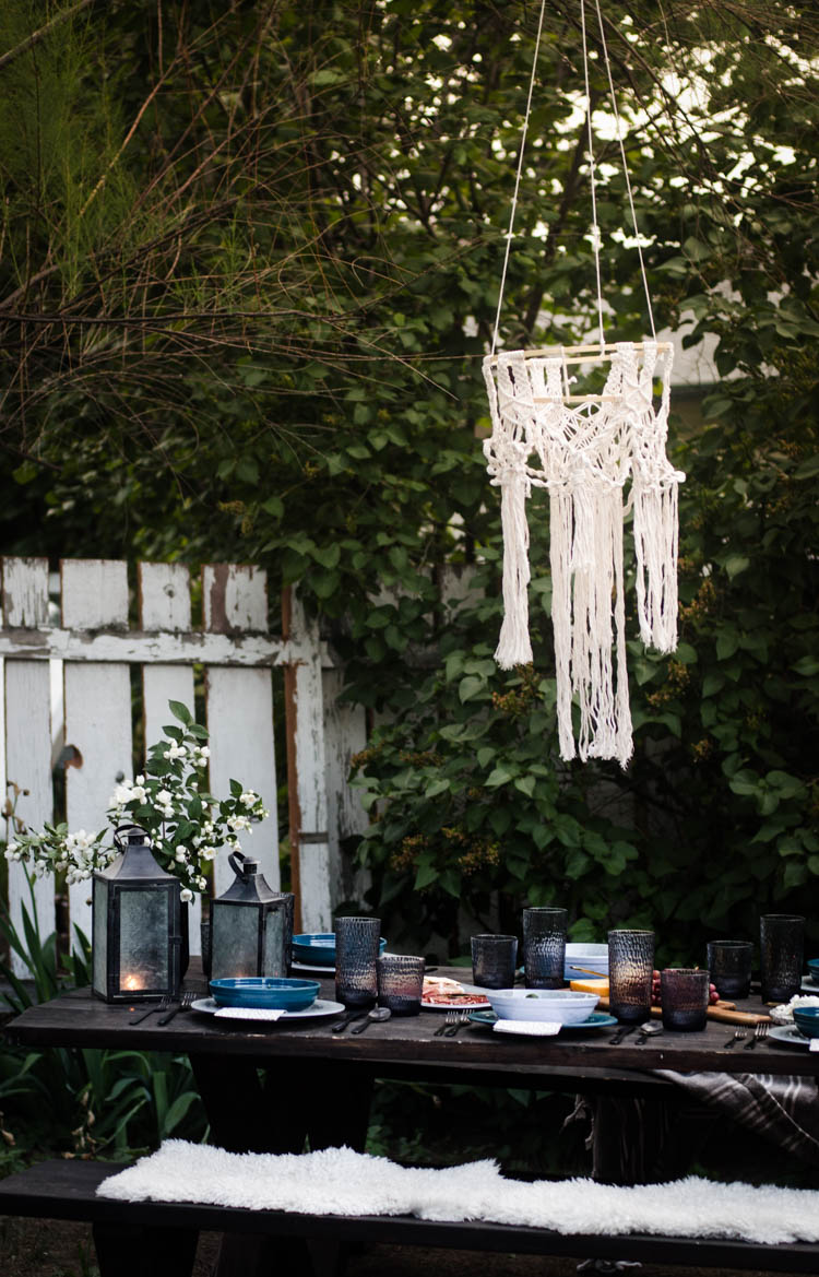 Boho Summer Tablescape with diy macrame chandelier (and instructions!)