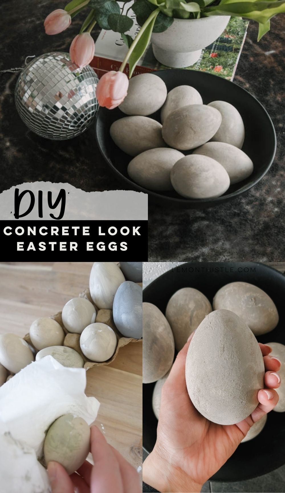 DIY Concrete look easter eggs for modern easter decor