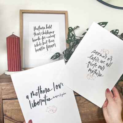 Image of all three printable quotes printed, one framed.