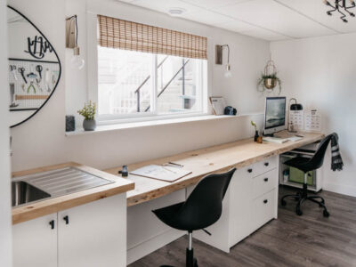 Office layout for a long narrow room