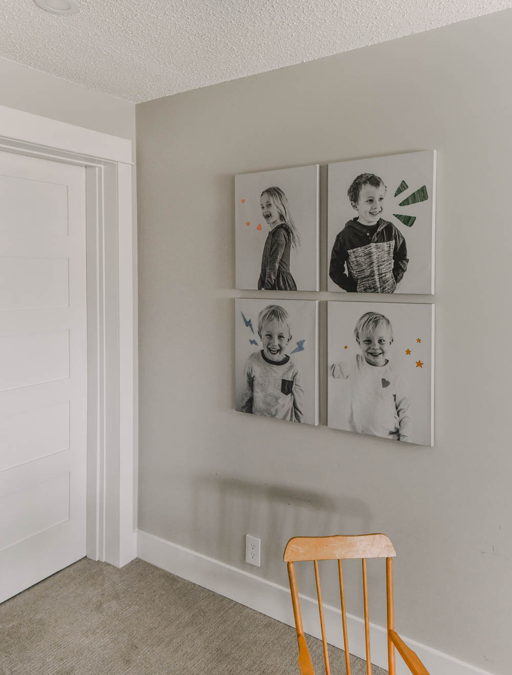 Embroidered black and white canvases