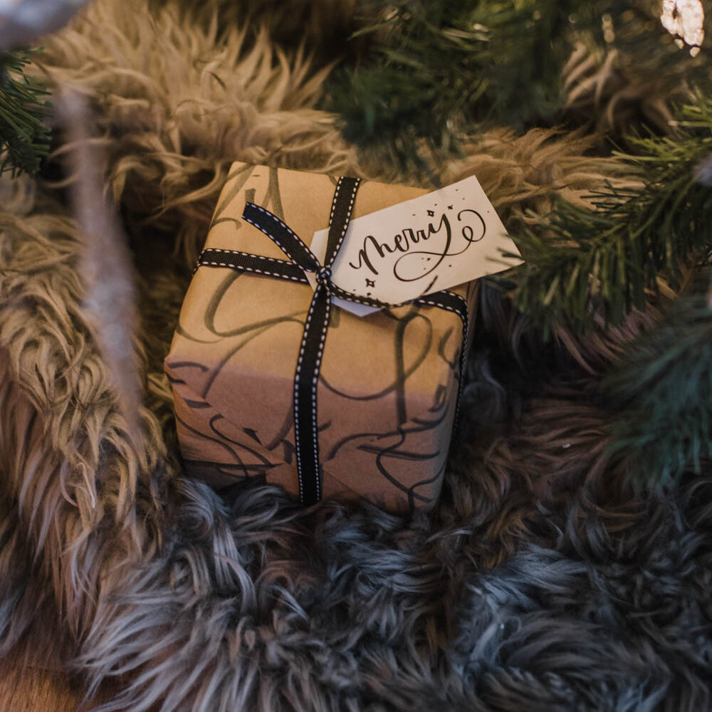 holiday gift tags wrapped with gift