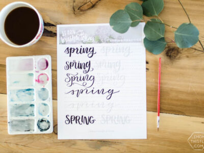 Spring hand lettering practice sheet free printable for brush pens or watercolor