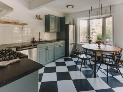 Checkered and blue kitchen makeover
