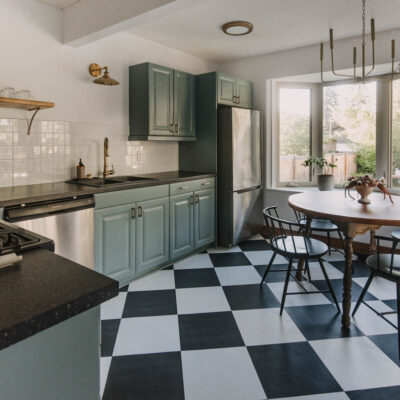 Checkered and blue kitchen makeover