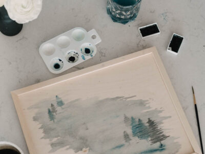 Painting watercolor on wood signs- DIY foggy trees tutorial!