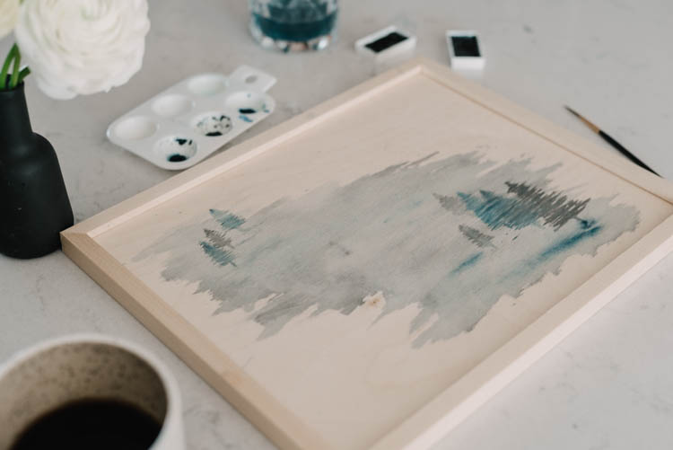 Painting watercolor on wood signs- DIY foggy trees tutorial!