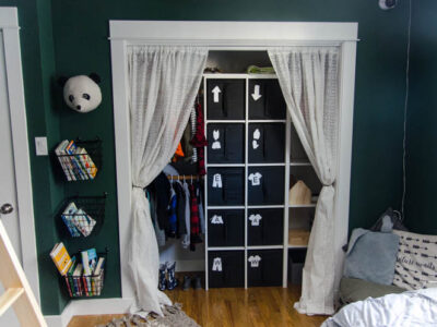 DIY Closet Organization- Ikea Storage Bin Labels... what a great storage solution! I love how it hides the closet clutter and kids can visually see where to put clothes away