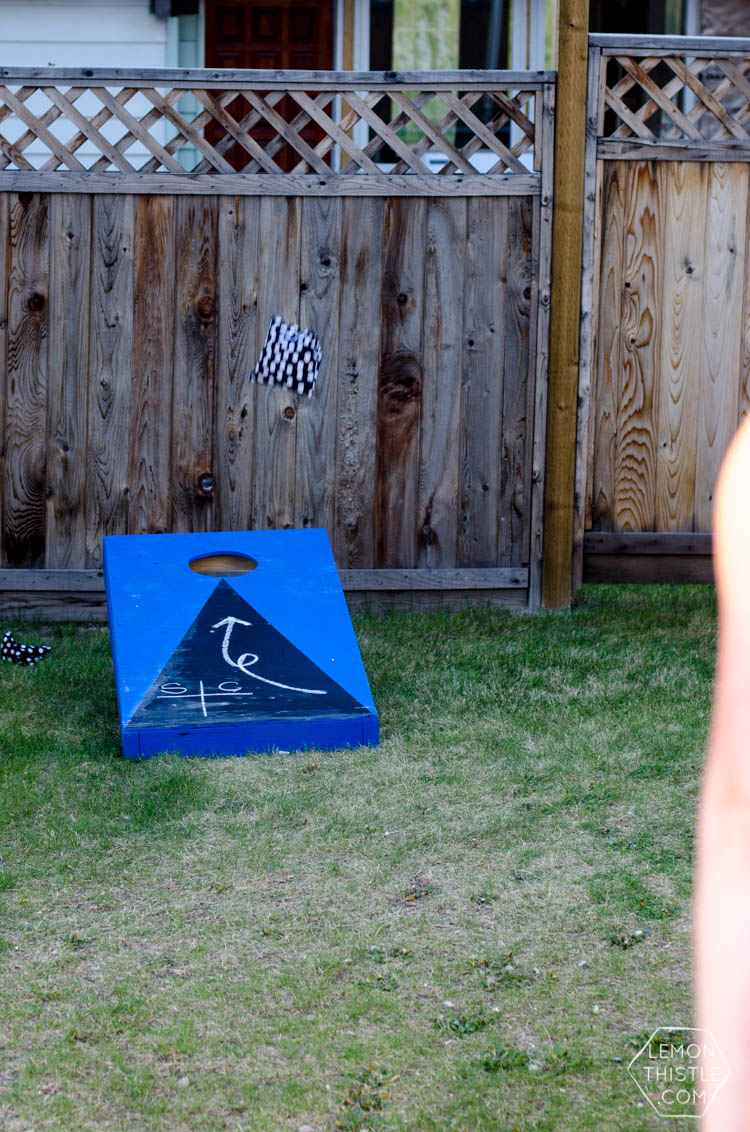 DIY Yard Games- I love the idea of having dominoes in my backyard-and this chalkboard cornhole is pretty awesome too!