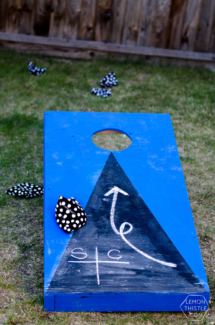 DIY Yard Games- I love this! I've seen Jenga but it's so much fun to have options... like yahtzee! Or this Cornhole