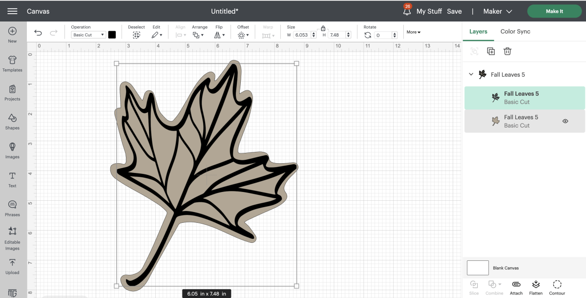 upload a free line art maple leaf svg to cricut design space