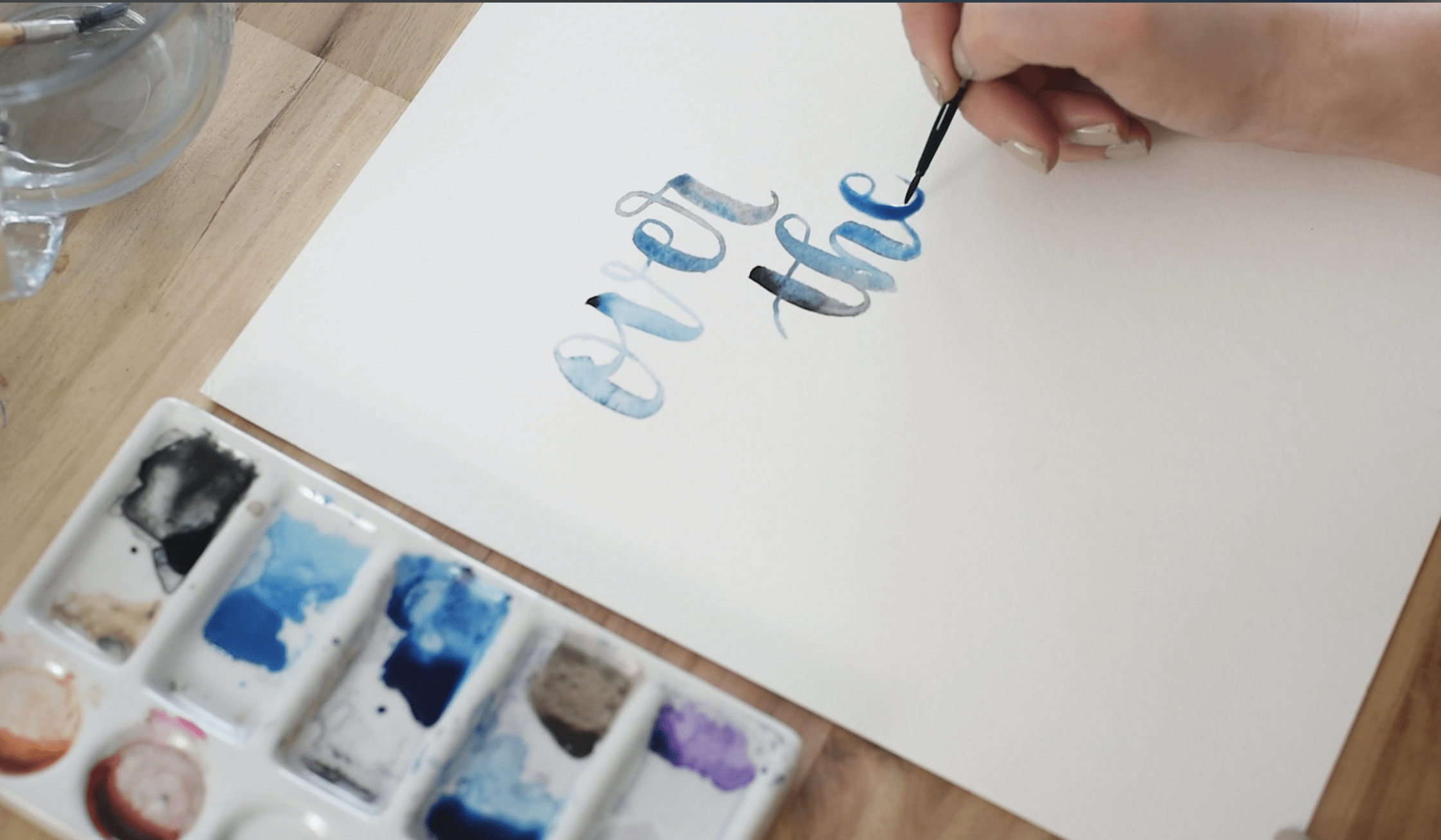 hand lettering with watercolour (over the moon)